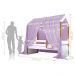 Cama Montessori Cabana com Cordão LED e Dossel Lilás
