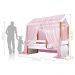 Cama Montessori Cabana com Cordão LED e Dossel Rosa