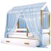 Cama Montessori com Auxiliar Bola LED Colchão e Dossel Azul
