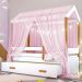 Cama Montessori com Auxiliar Bola LED Colchão e Dossel Rosa