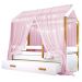 Cama Montessori com Auxiliar Bola LED Colchão e Dossel Rosa