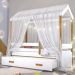 Cama Montessori com Auxiliar Cordão LED e Dossel Branco