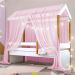 Cama Montessori com Cordão LED Colchão e Dossel Rosa