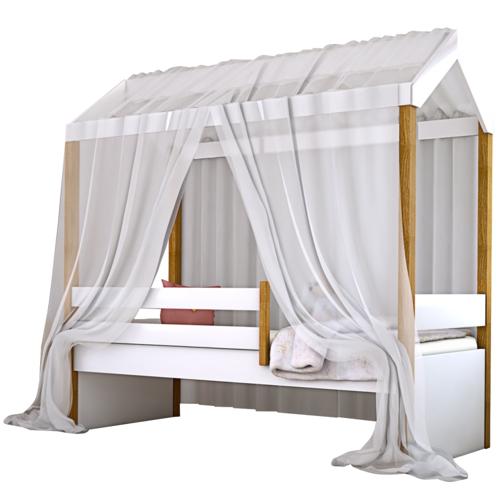 Cama Montessoriana Exclusiv Solteiro com Voal Branco