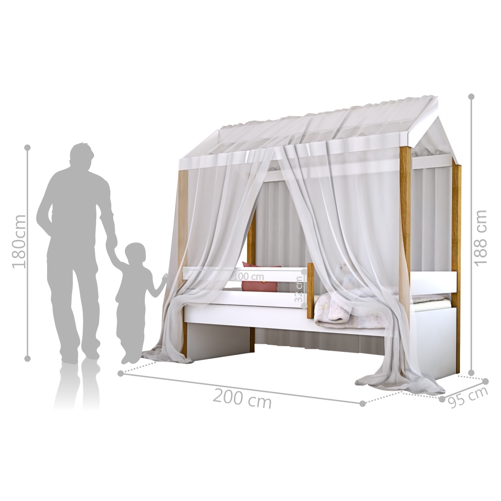 Cama Montessoriana Exclusiv Solteiro com Voal Branco