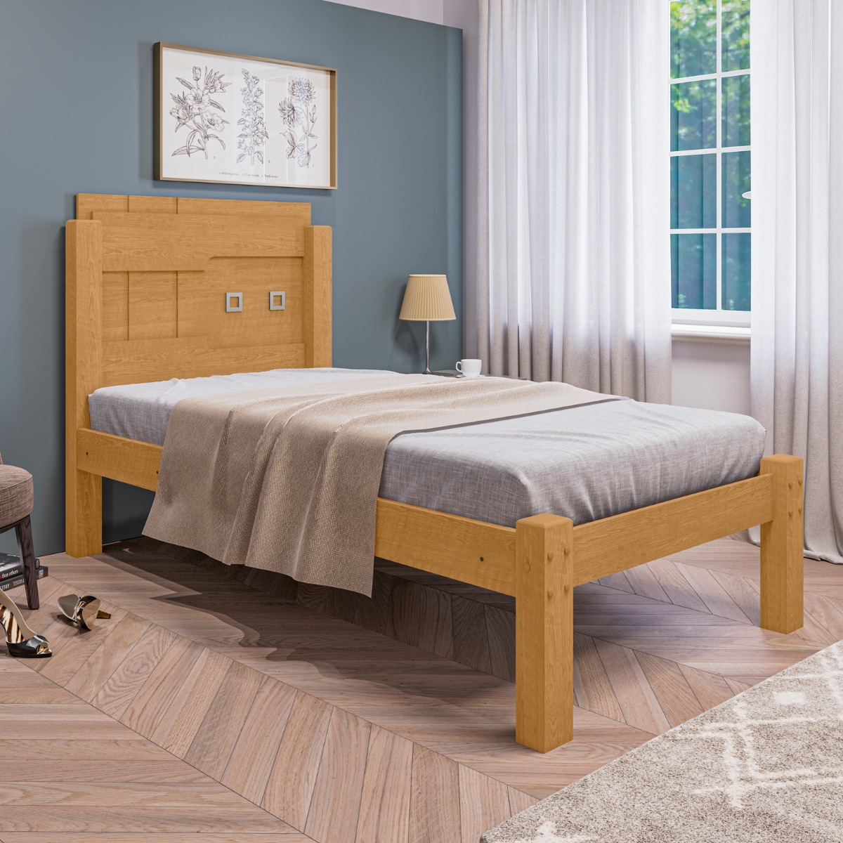 Cama de Solteiro Com Colchão Marília Naturalle