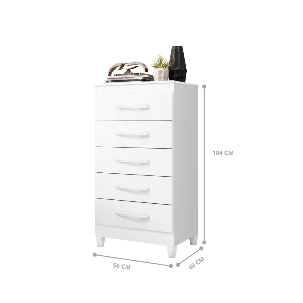 Comoda Milady 5 Gavetas Branco