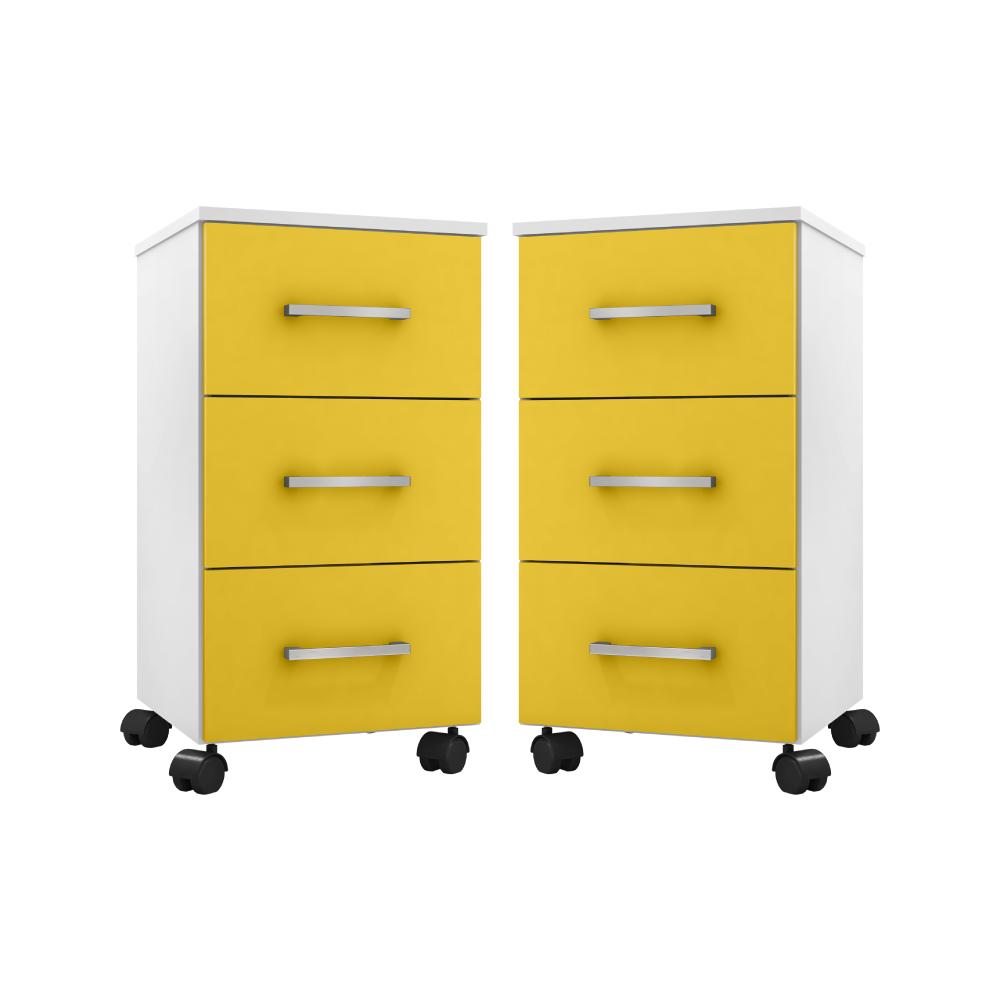 Conjunto 2 Gaveteiros Barbara Branco Amarelo Flex