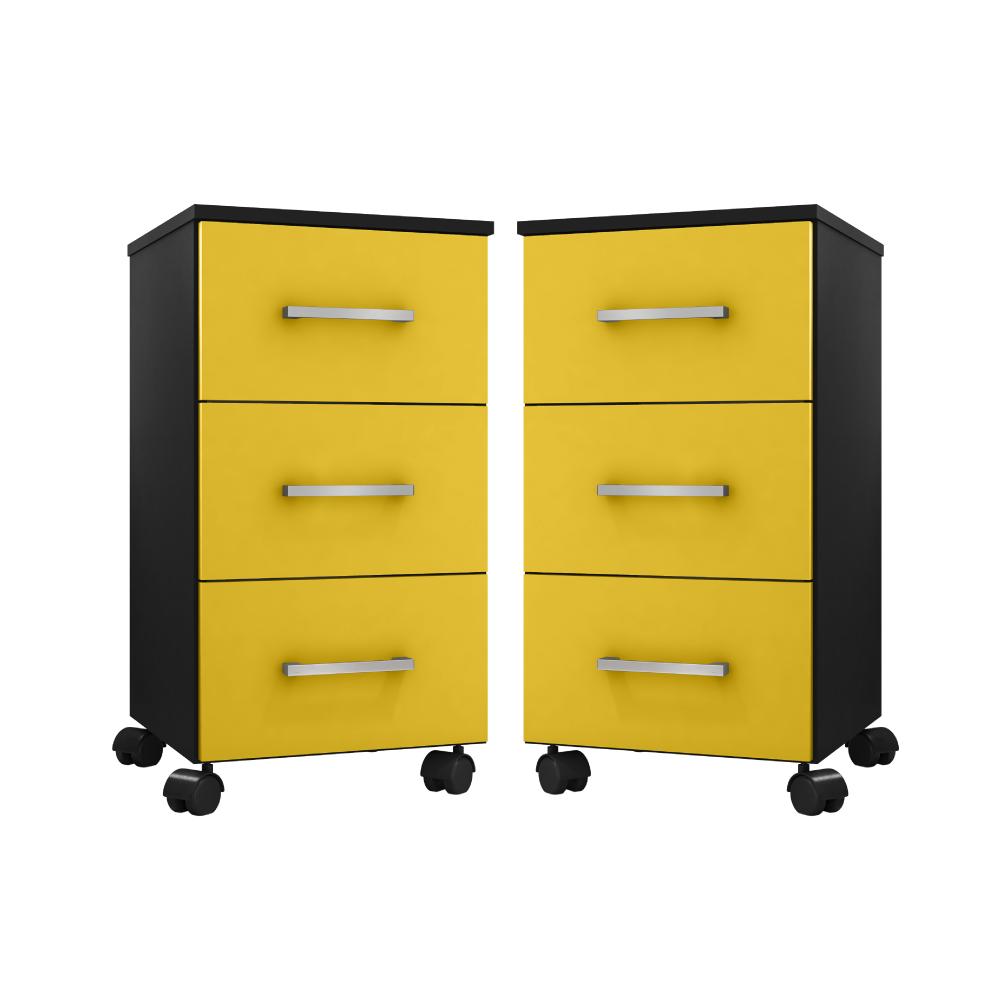 Conjunto 2 Gaveteiros Barbara Preto Amarelo Flex