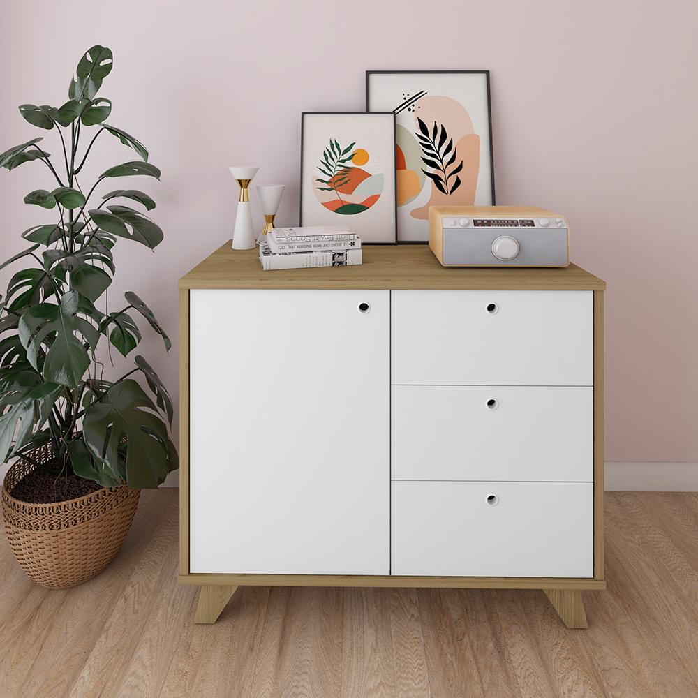 Conjunto Balcão e Gaveteiro Basildon Olmo Branco