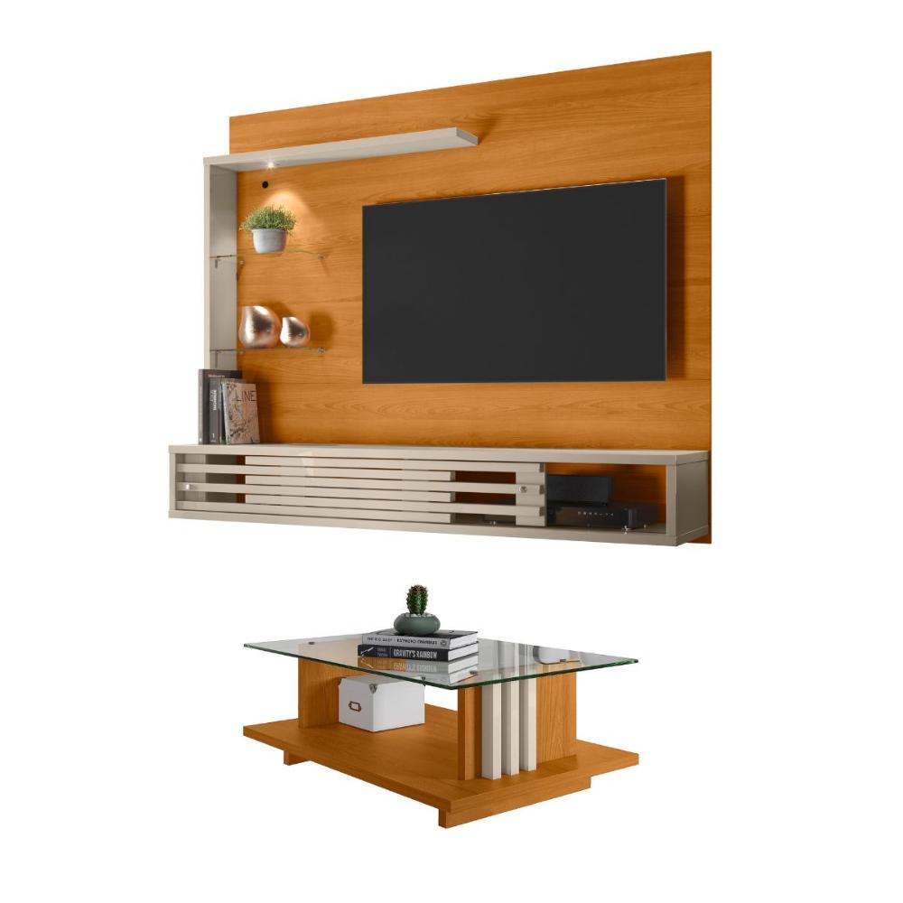 Conjunto Bancada e Mesa Centro Bruxelas Cinamomo Off White