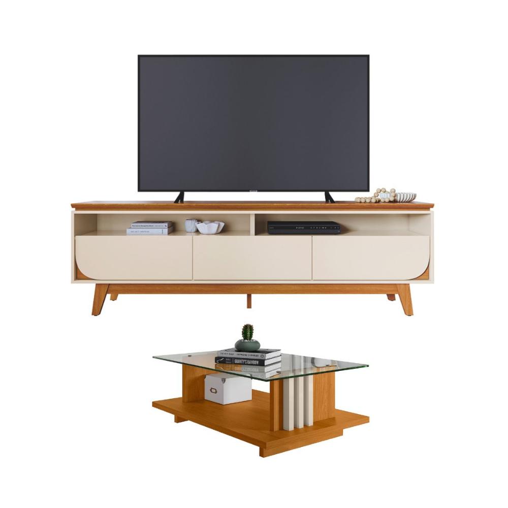 Conjunto Bancada e Mesa Centro Odessa Cinamomo Off White