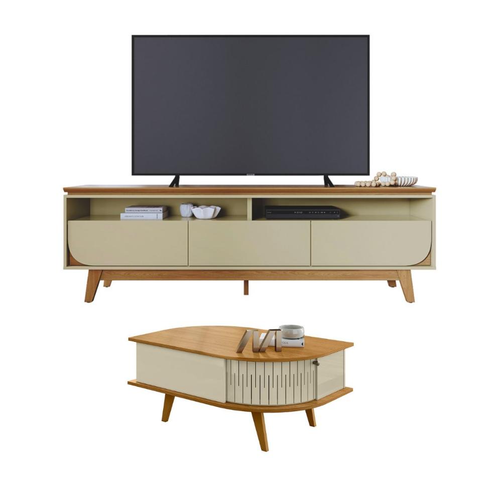 Conjunto Bancada e Mesa Centro Servilha Cumaru Opala