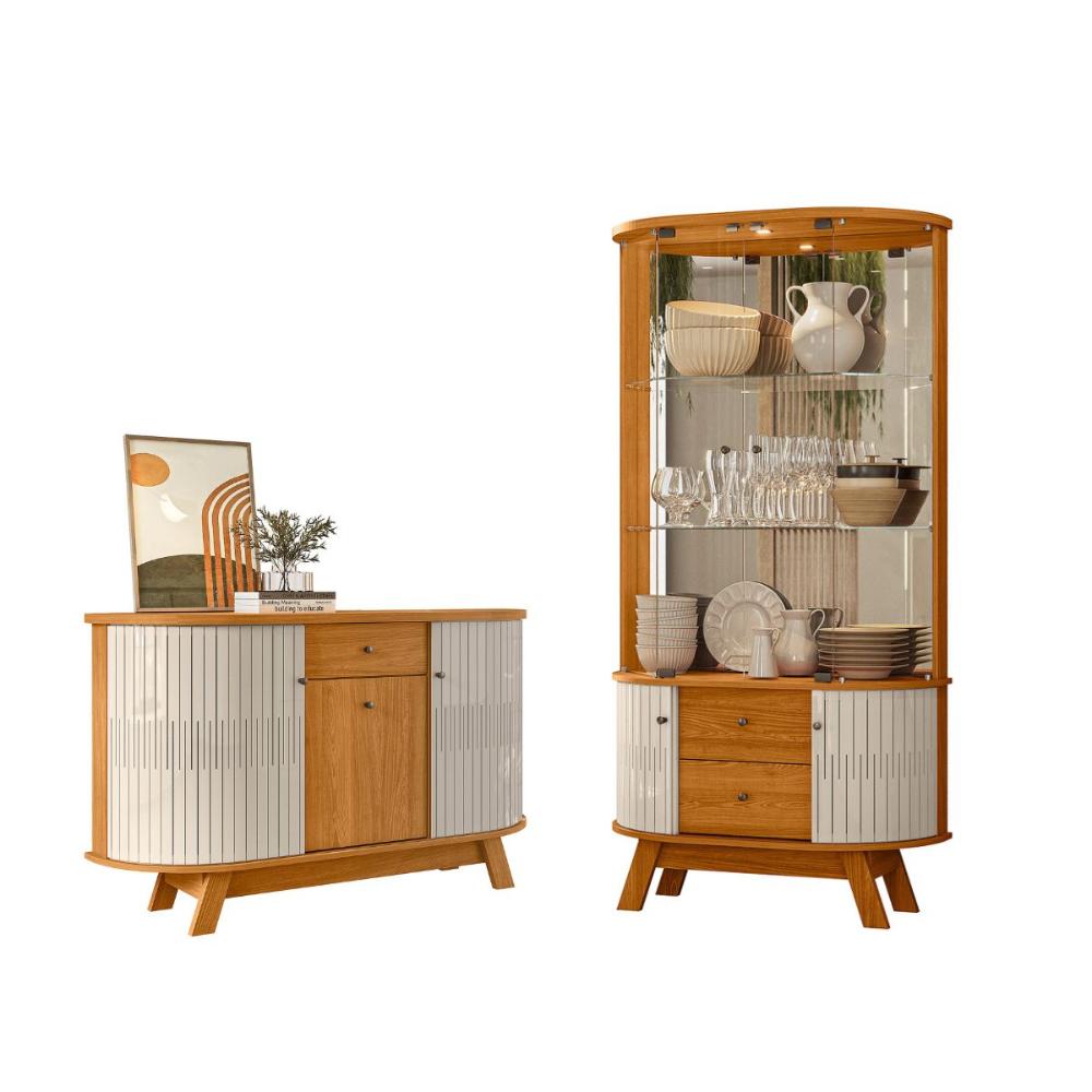 Conjunto Buffet e Cristaleira Budapeste Cinamomo Off White
