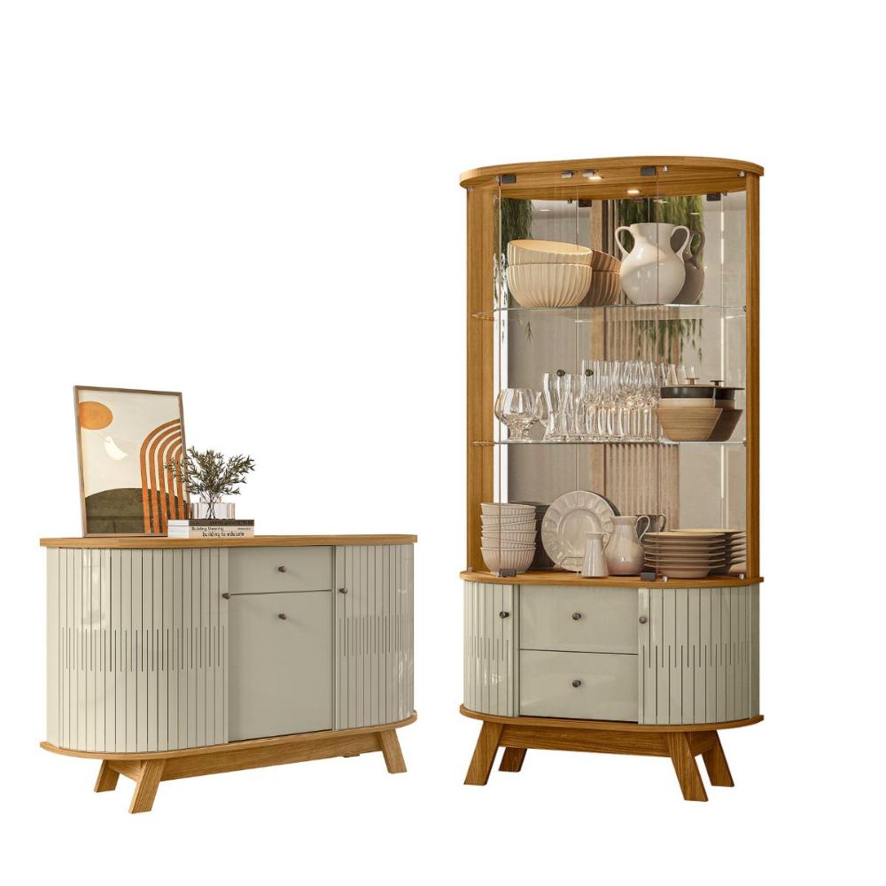 Conjunto Buffet e Cristaleira Budapeste Cumaru Opala
