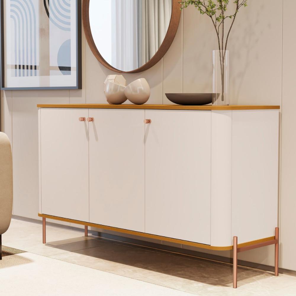 Conjunto Buffet e Cristaleira Lirio Off White Nature Bronze