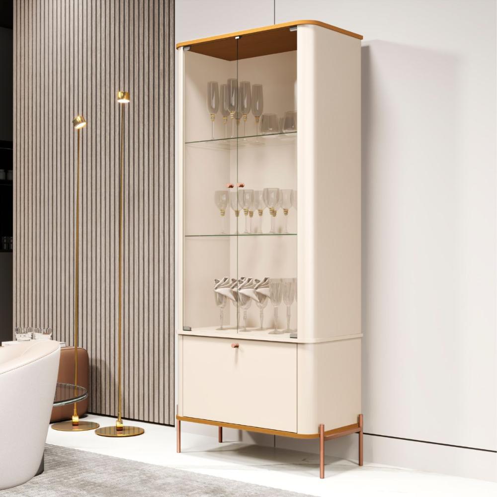 Conjunto Buffet e Cristaleira Lirio Off White Nature Bronze