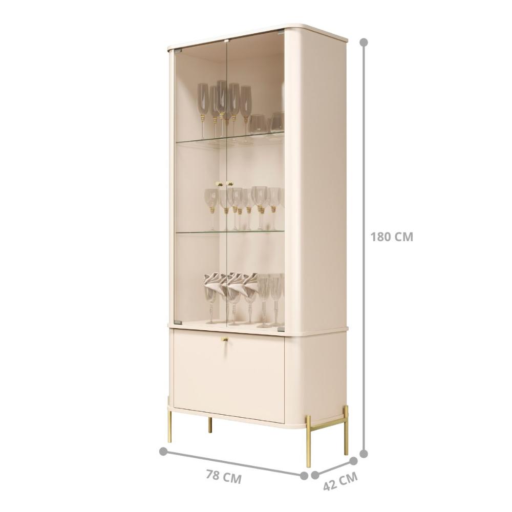 Conjunto Buffet e Cristaleira Rouxinol Off White Dourado