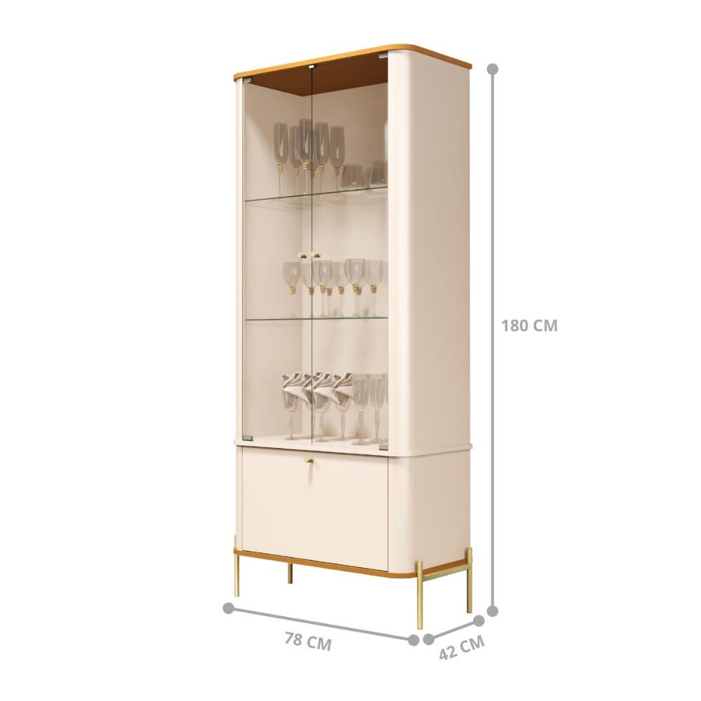 Conjunto Buffet e Cristaleira Rouxinol Off White Nature Dourado