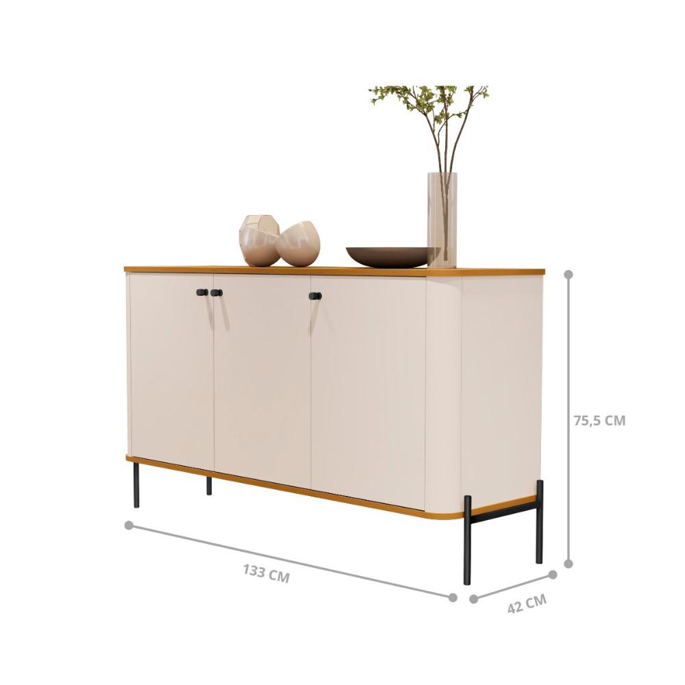 Conjunto Buffet e Cristaleira Rouxinol Off White Nature Preto