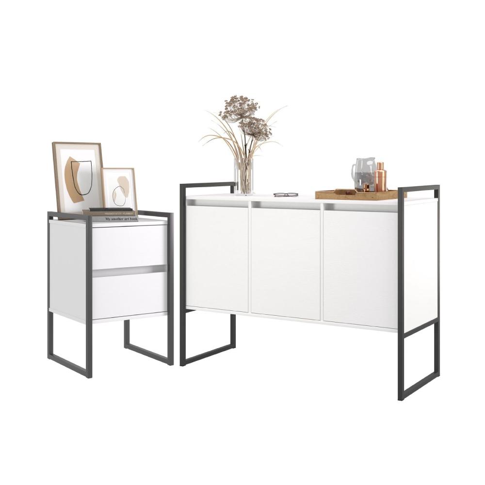 Conjunto Buffet e Gaveteiro Industrial Paris Branco