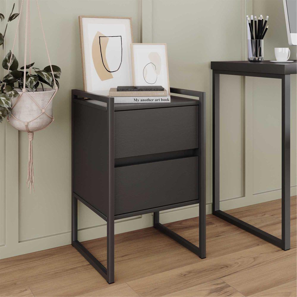 Conjunto Buffet e Gaveteiro Industrial Paris Preto Onix