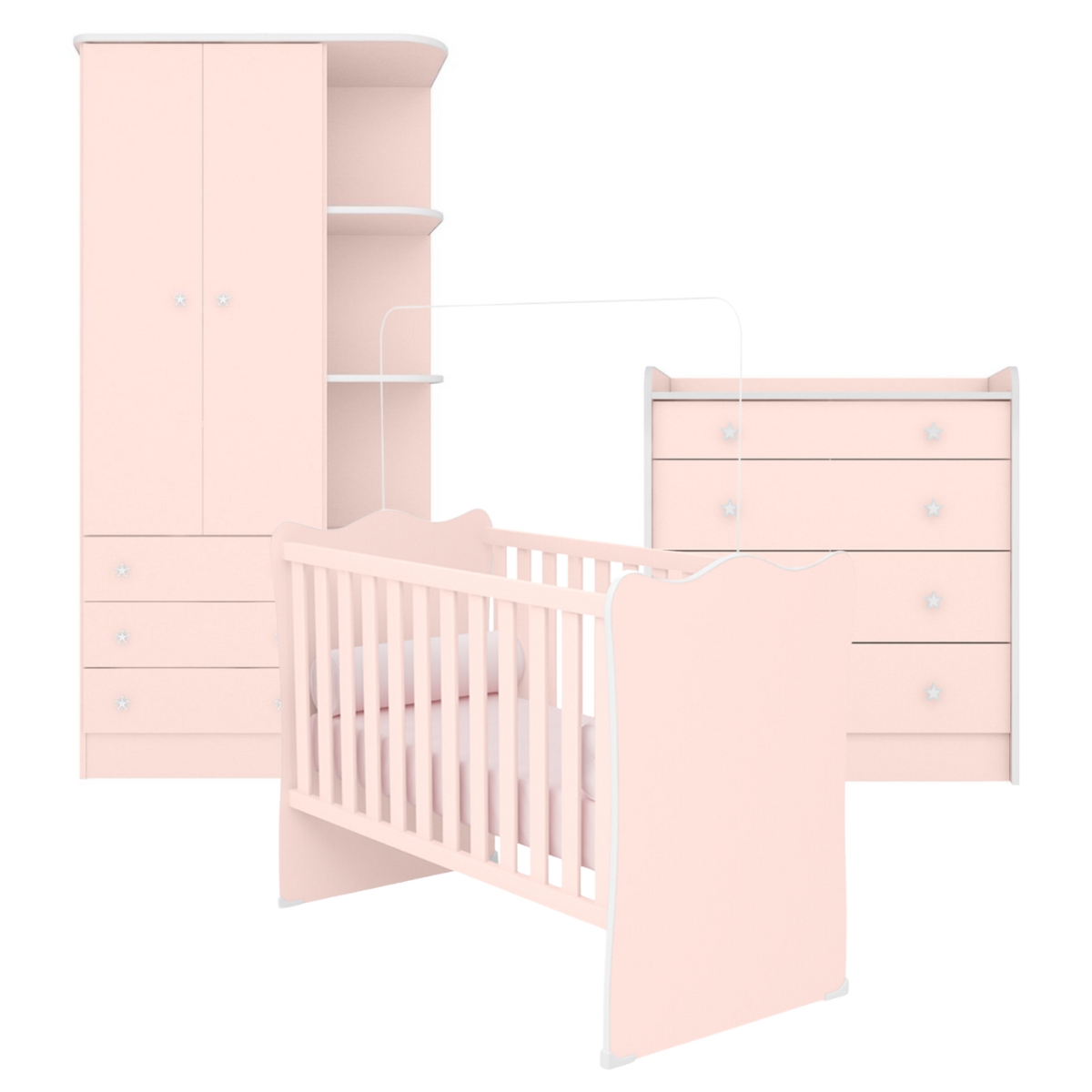 Conjunto Completo Quarto Infantil Quebec Rosa Acetinado