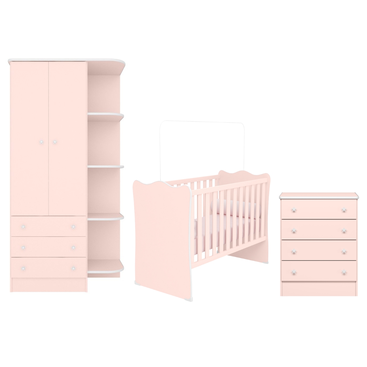Conjunto Completo Quarto Infantil Volendam Rosa Acetinado