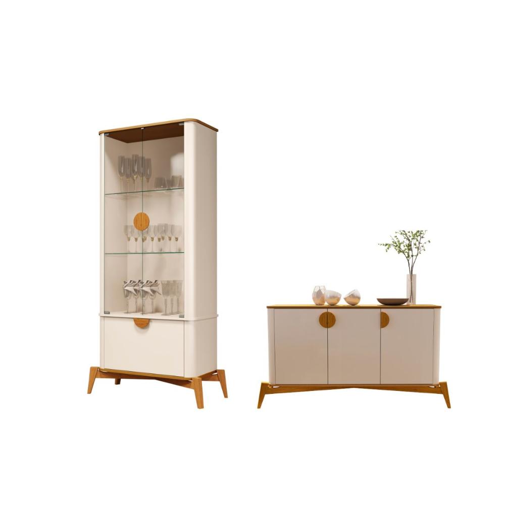 Conjunto Cristaleira e Buffet Alamo Off White Nature