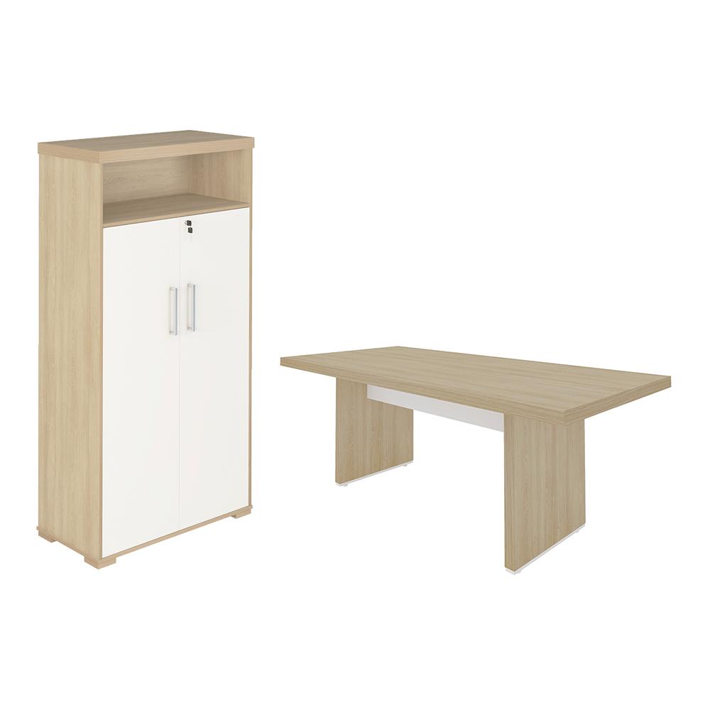 Conjunto Escrivaninha e Armário Eastbourne Carvalho Branco