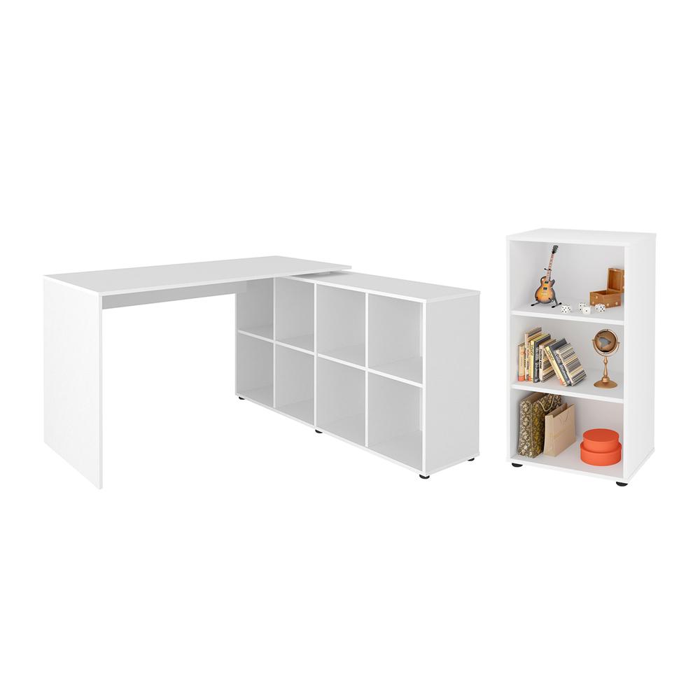 Conjunto Escrivaninha e Estante Herne Branco