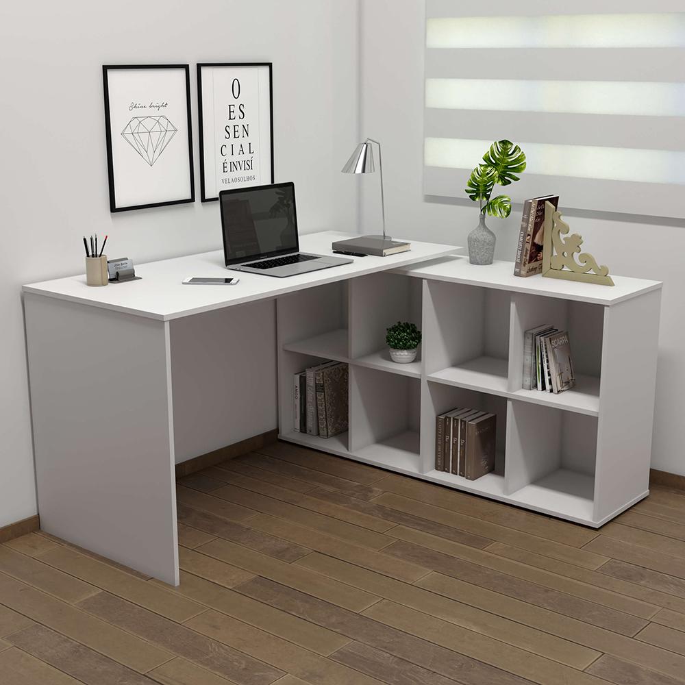 Conjunto Escrivaninha e Estante Herne Branco