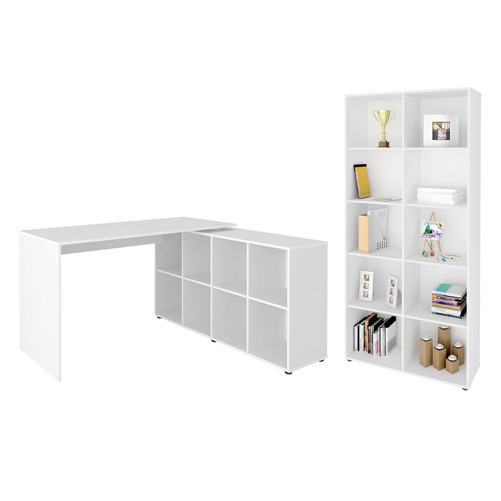 Conjunto Escrivaninha e Estante Ratisbona Branco