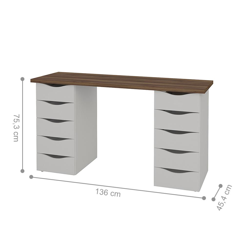 Conjunto Escrivaninha e Gaveteiro Dundee Nogal Branco