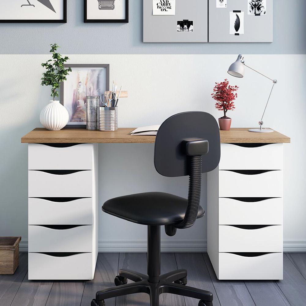 Conjunto Escrivaninha e Gaveteiro Dundee Nogal Branco