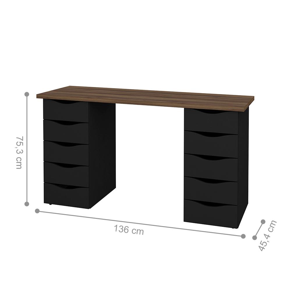 Conjunto Escrivaninha e Gaveteiro Dundee Nogal Preto