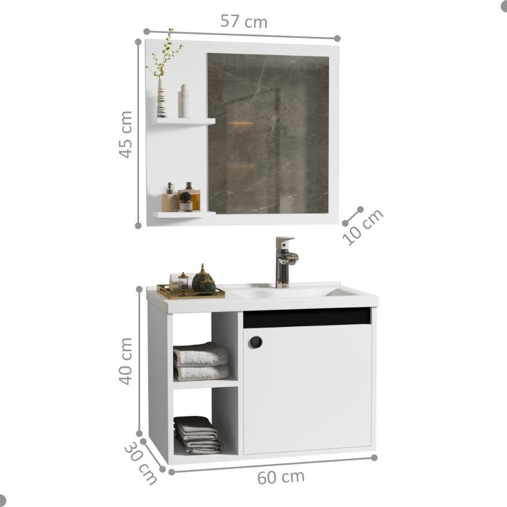 Conjunto Gabinete com Cuba e Espelheira Juárez Branco Preto