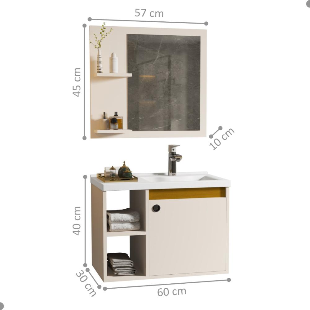 Conjunto Gabinete com Cuba e Espelheira Juárez Perola Nature