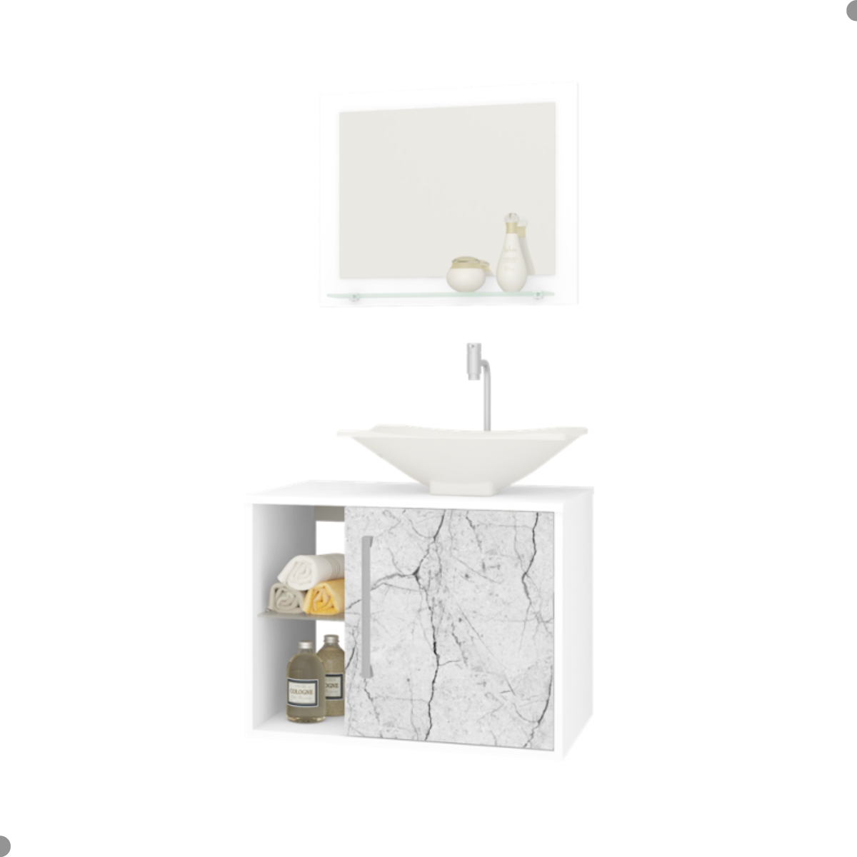 Conjunto Gabinete e Espelheira Grenoble Branco Carrara