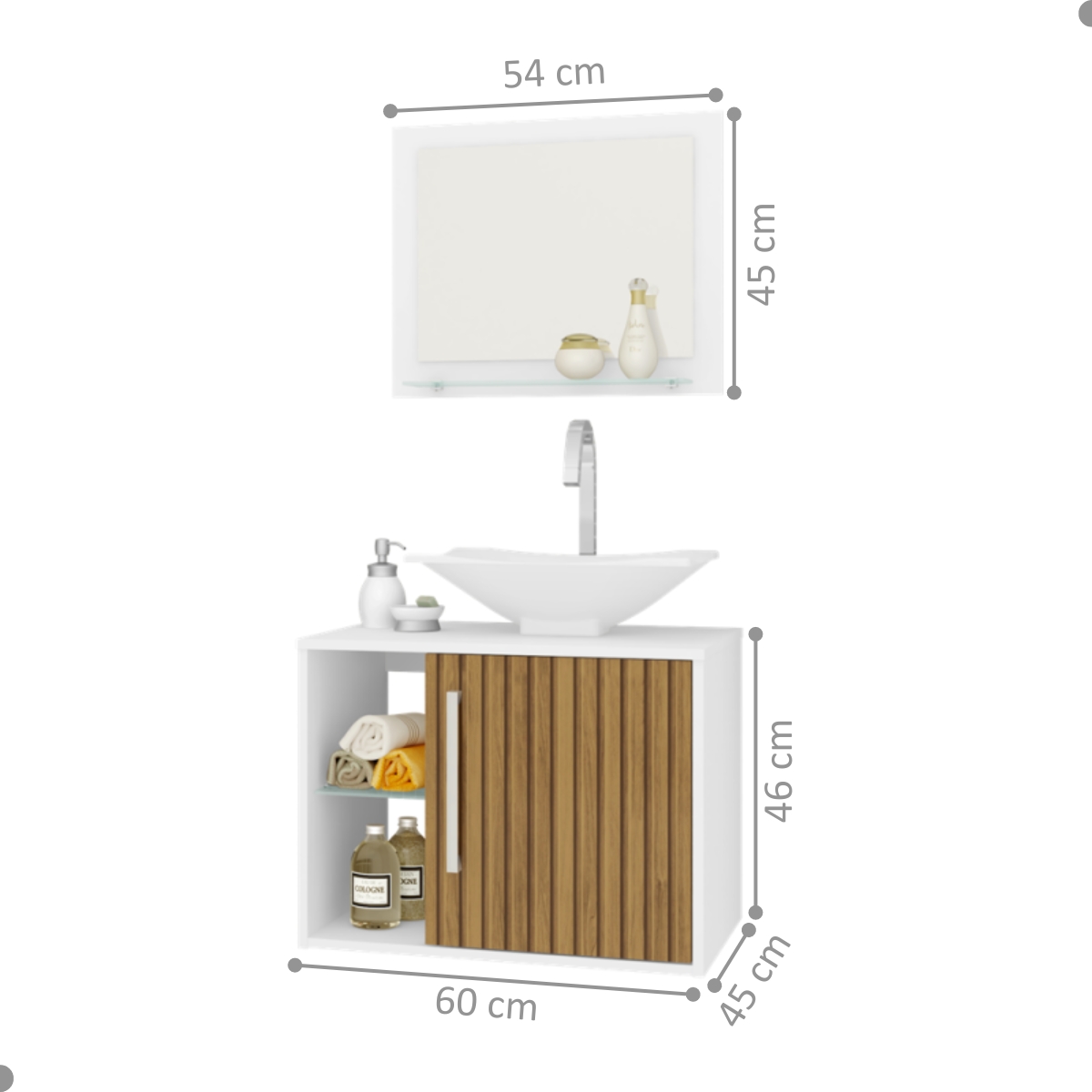 Conjunto Gabinete e Espelheira Grenoble Branco Ripado