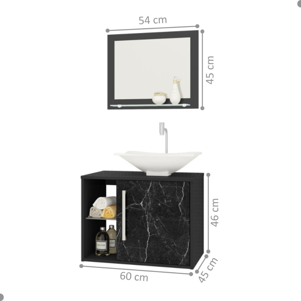 Conjunto Gabinete e Espelheira Grenoble Preto Fosco Nero
