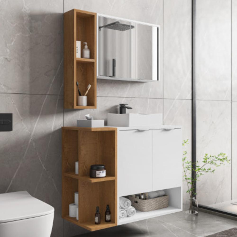 Conjunto Gabinete e Espelheira Rennes Branco Naturale 