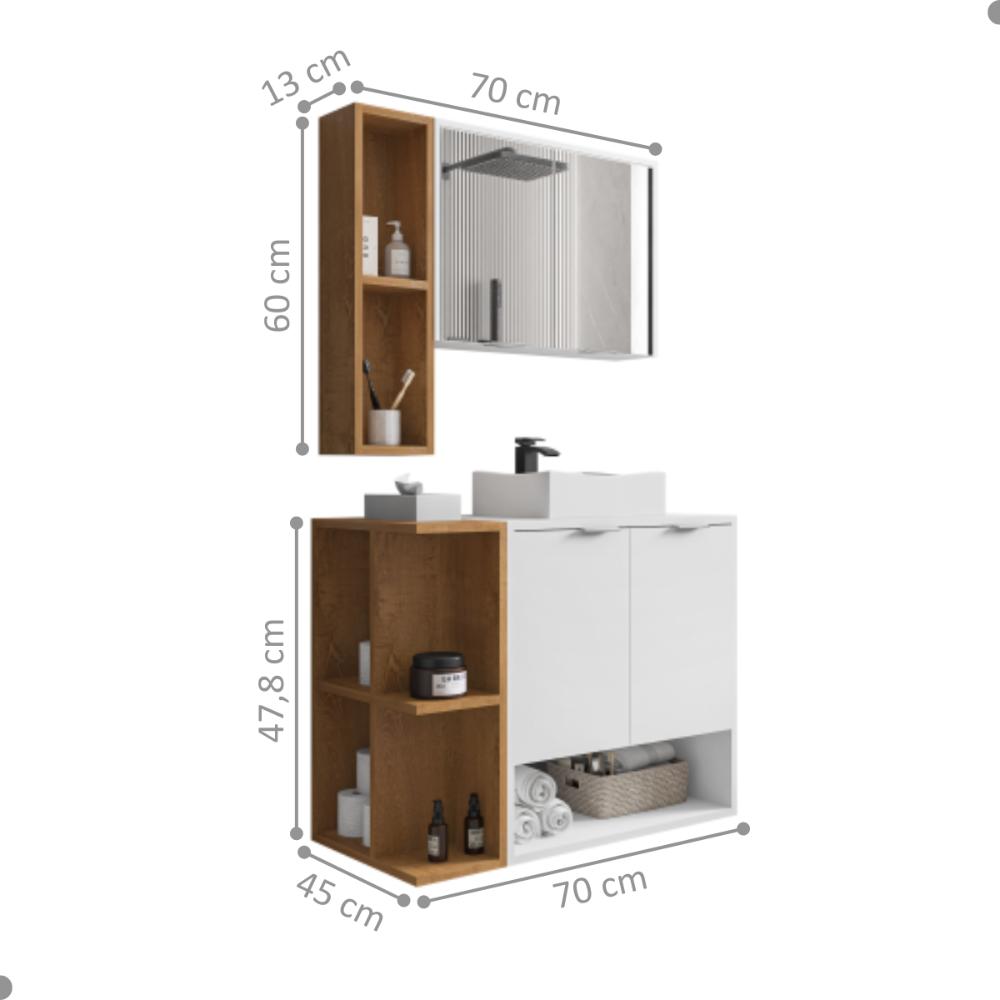 Conjunto Gabinete e Espelheira Rennes Branco Naturale 