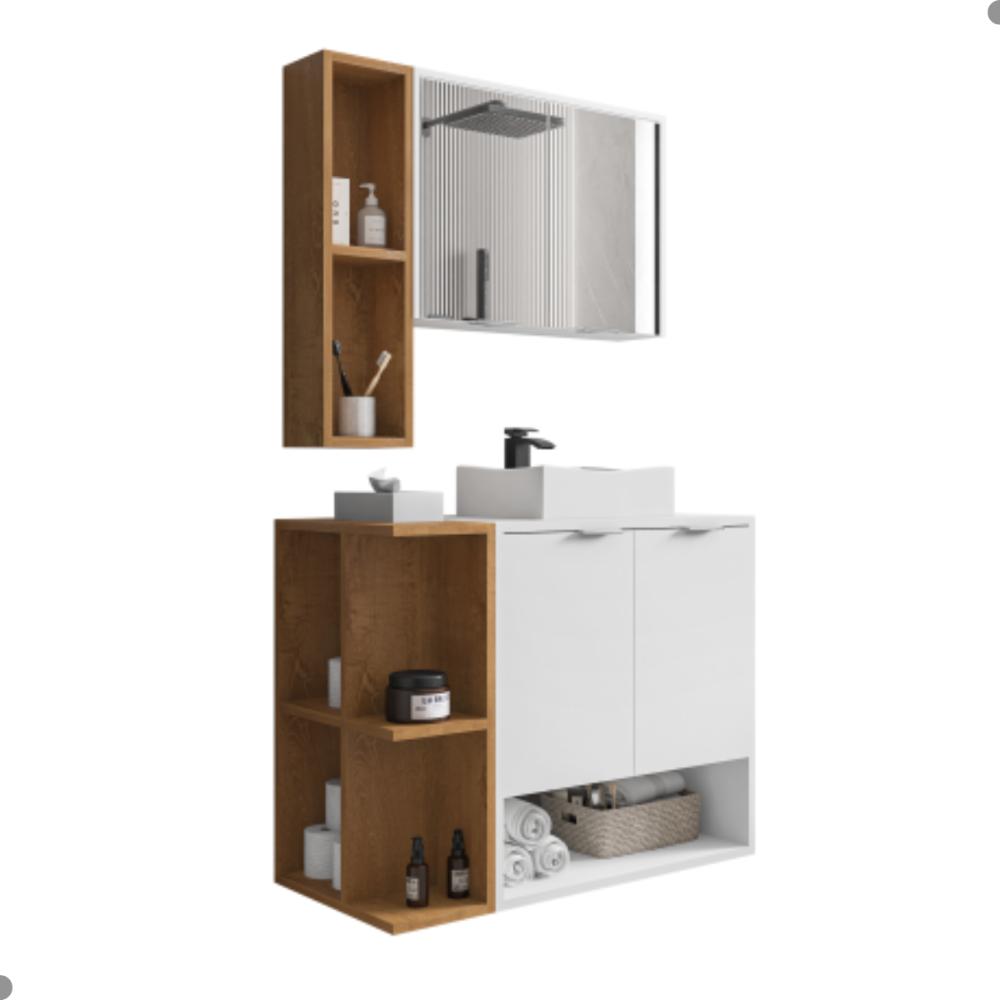 Conjunto Gabinete e Espelheira Rennes Branco Naturale 