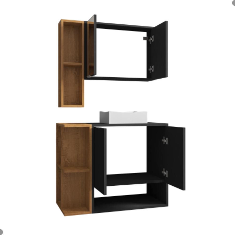 Conjunto Gabinete e Espelheira Rennes Preto Fosco Naturalle 
