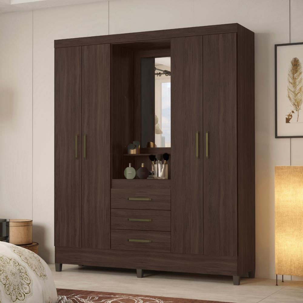 Conjunto Guarda Roupa 4 Portas e Sapateira Matos Cafe Touch