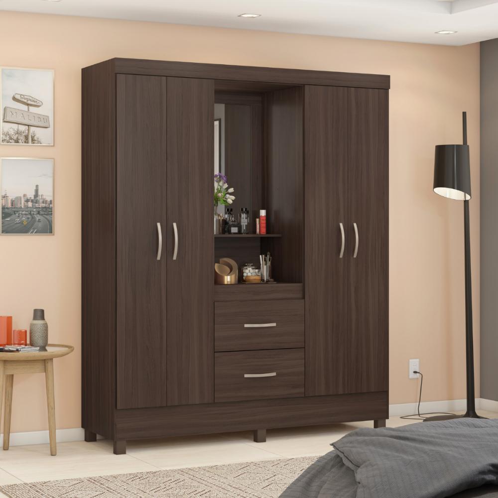 Conjunto Guarda Roupa 4 Portas e Sapateira Riom Cafe Touch