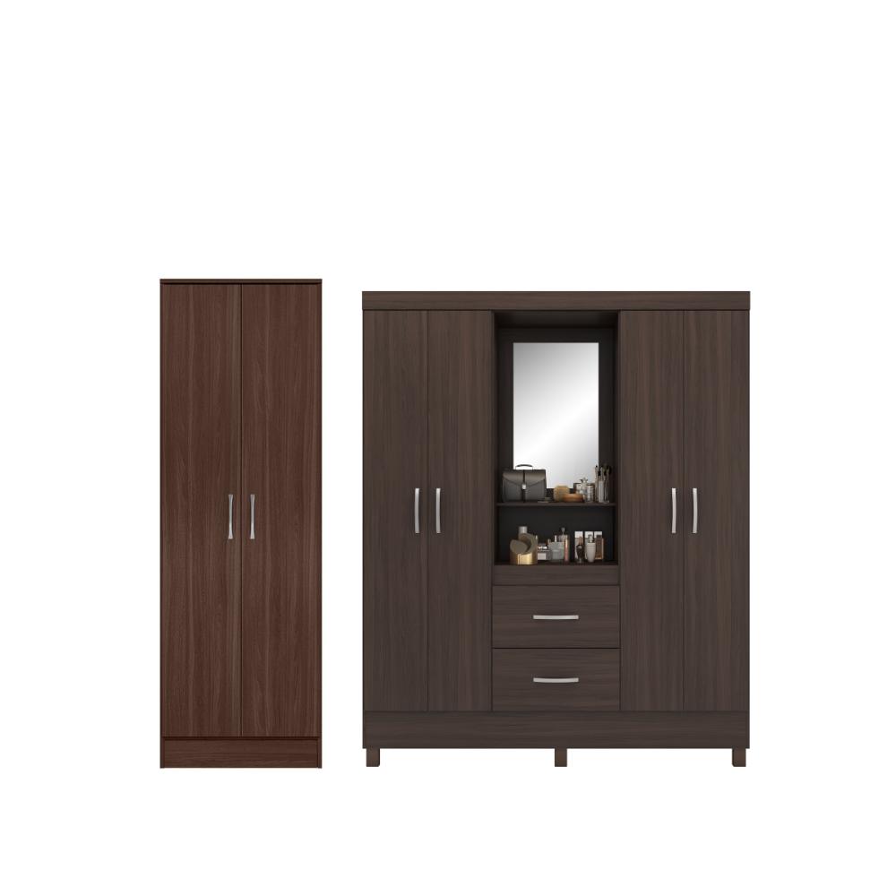 Conjunto Guarda Roupa 4 Portas e Sapateira Riom Cafe Touch