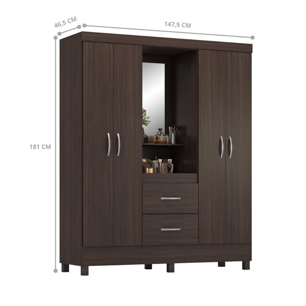 Conjunto Guarda Roupa 4 Portas e Sapateira Riom Cafe Touch