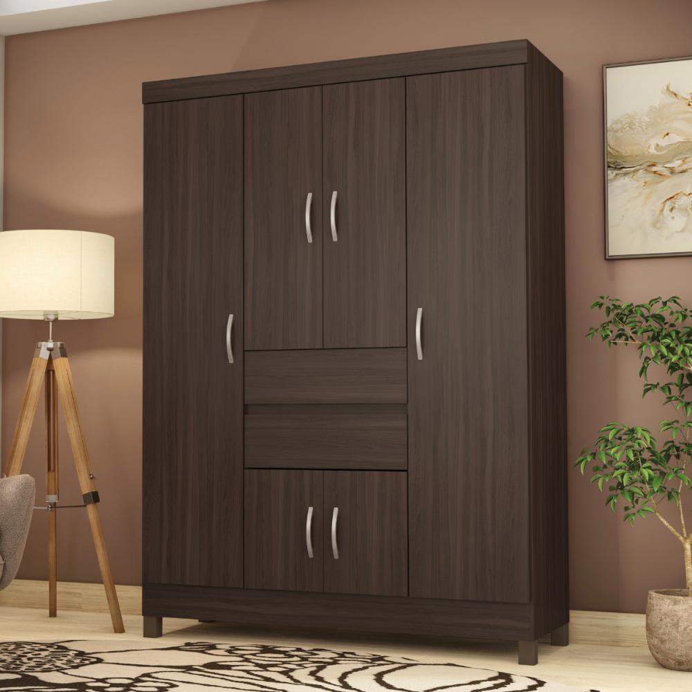 Conjunto Guarda Roupa 6 Portas e Cabeceira Lux Cafe Touch